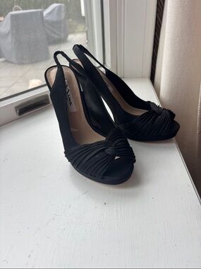 Nina Black Knotted Slingback Peep-Toe Heels